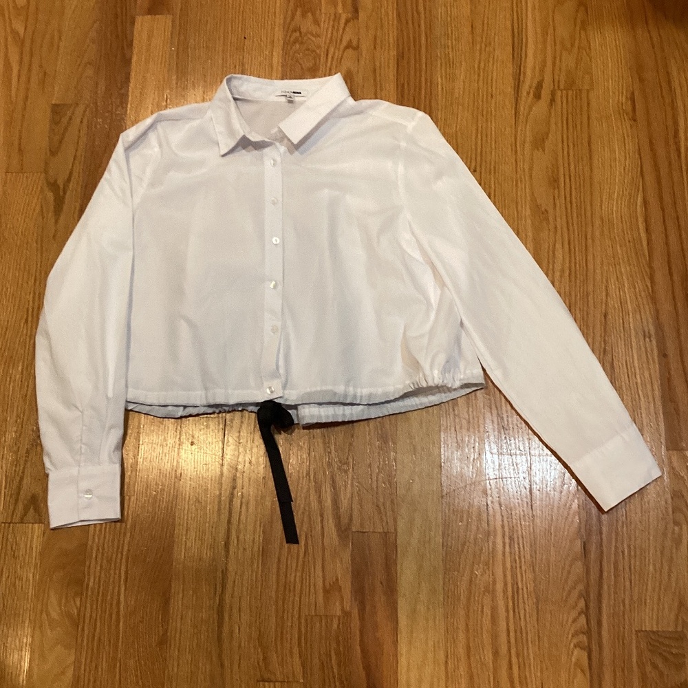 Cropped Drawstring Button-Up
